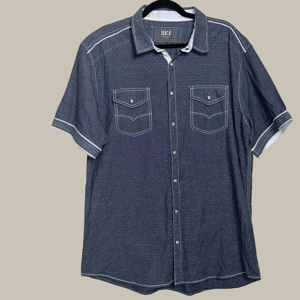 BKE Pearl Button Down Contrast Stitch L Blue Casual Summer Western - Picture 1 of 7